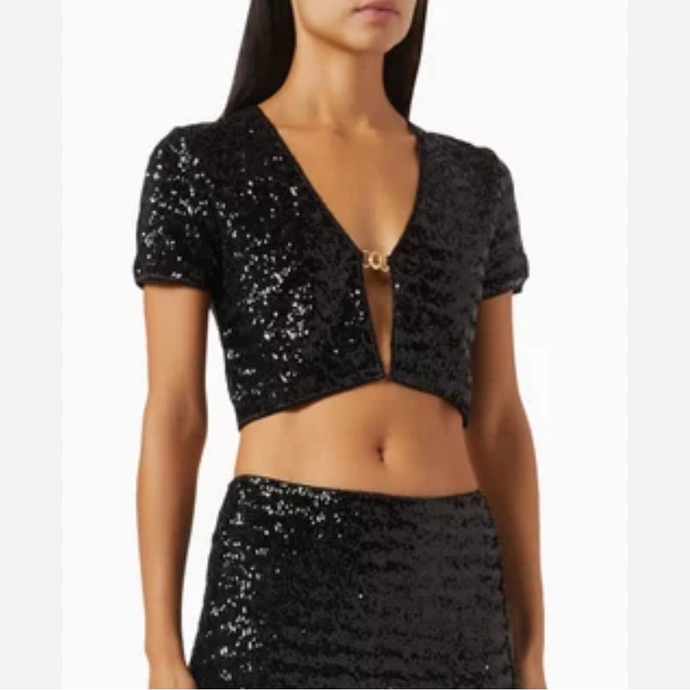 Oseree Paillettes Sequin-embellished Crop Top